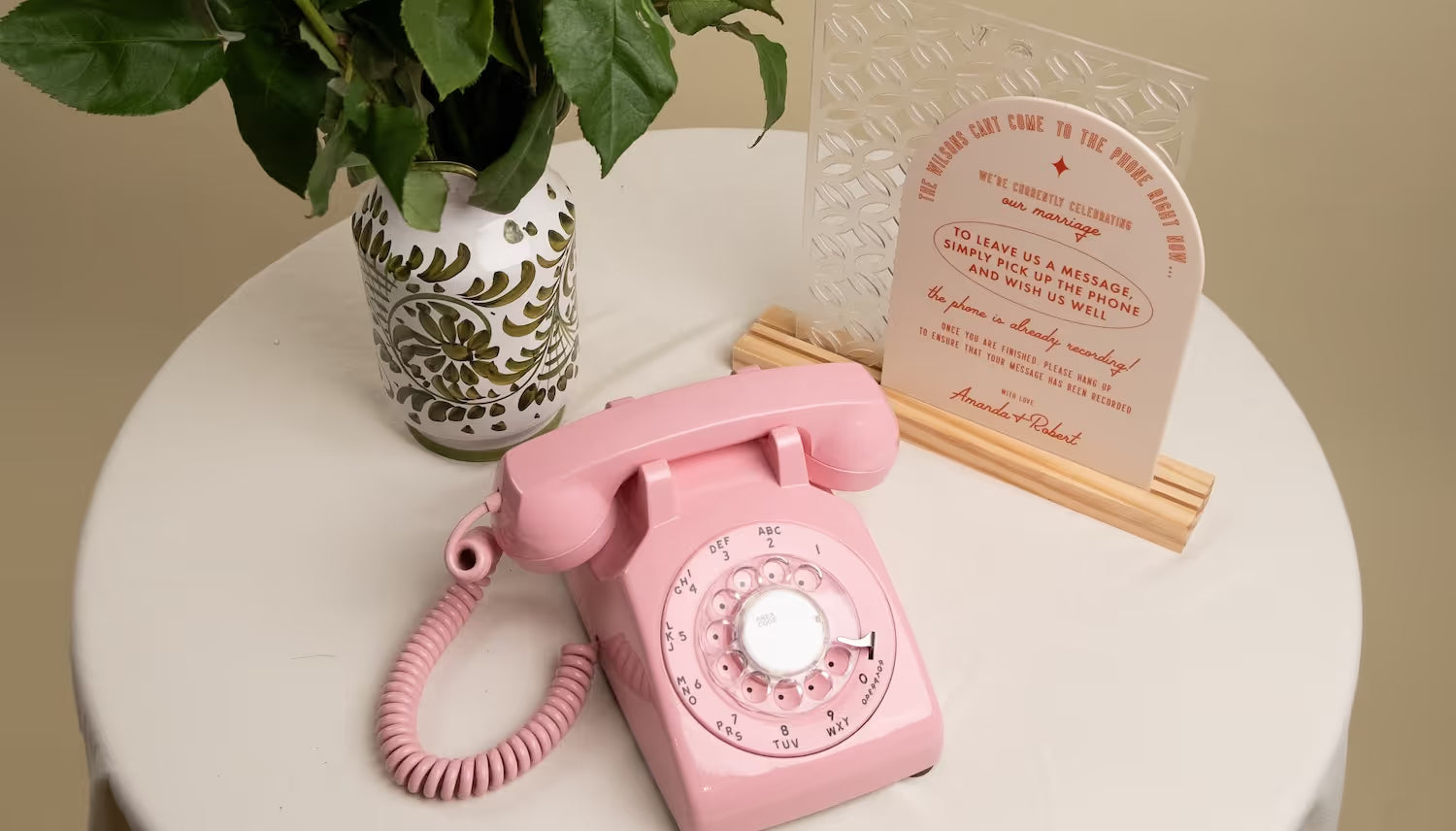 Pink Audio Guestbook on table
