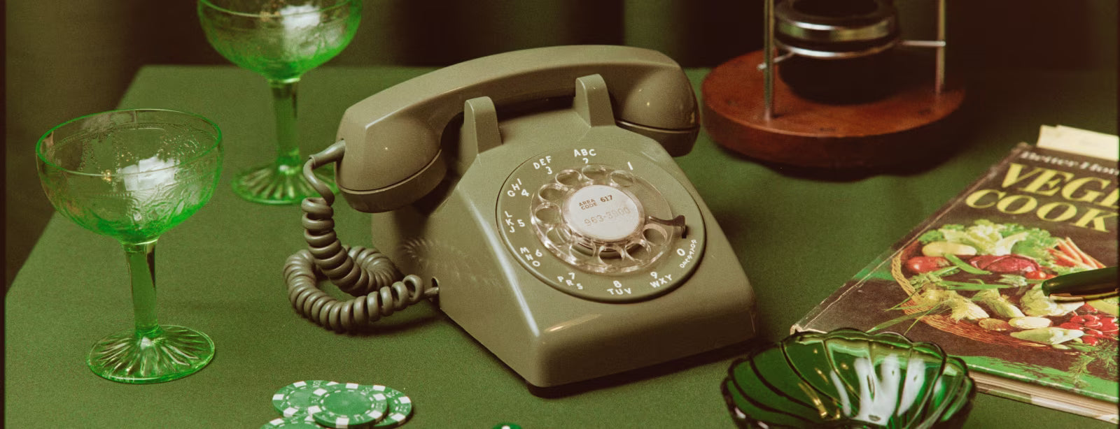 Green phone audio guestbook for wedding