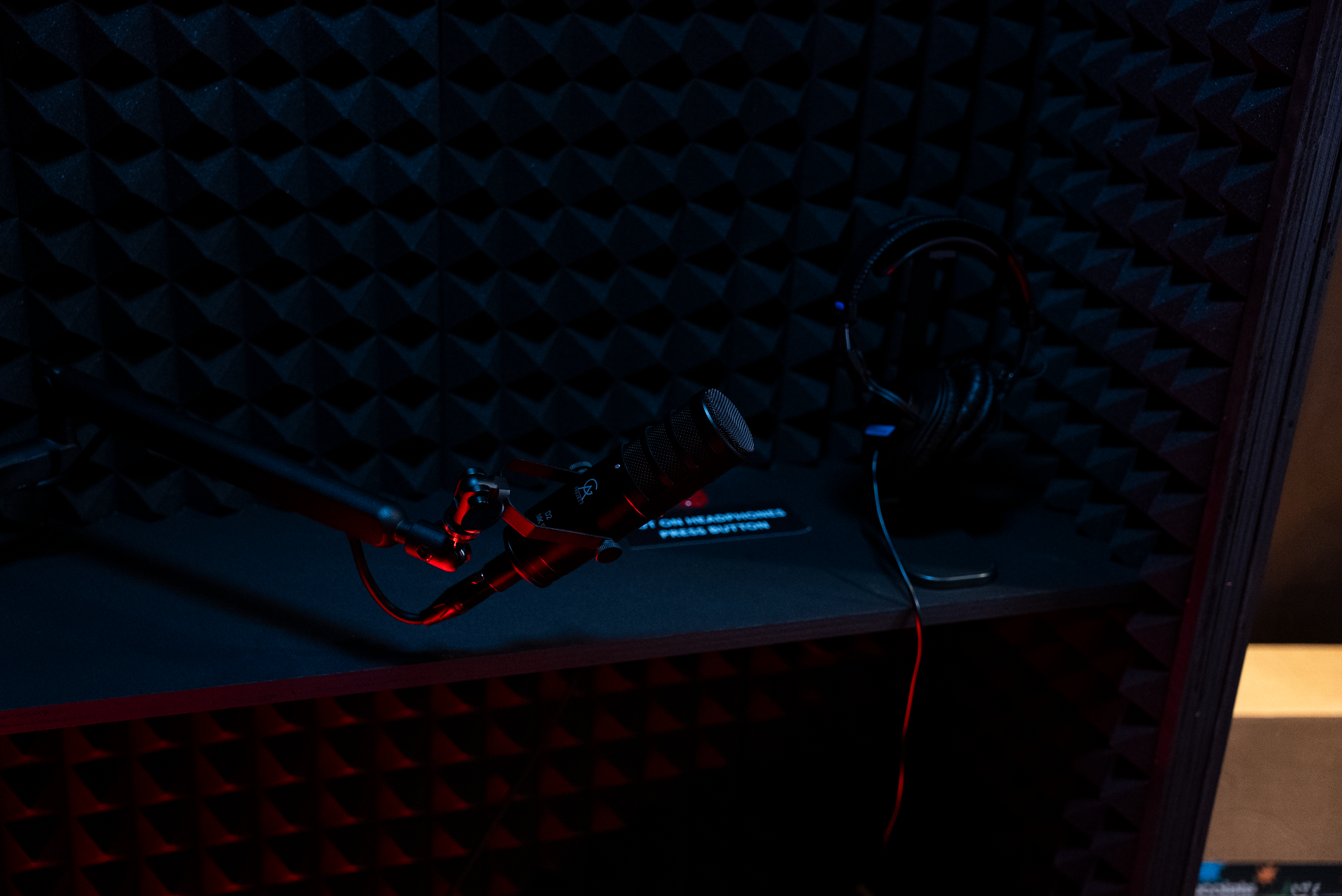 Podcast setup for a horror movie that premiered in Los Angeles