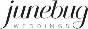 Logo for 'Junebug Weddings' with decorative text on a transparent background