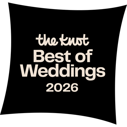Black pillow with 'the knot Best of Weddings 2026' text on a white background